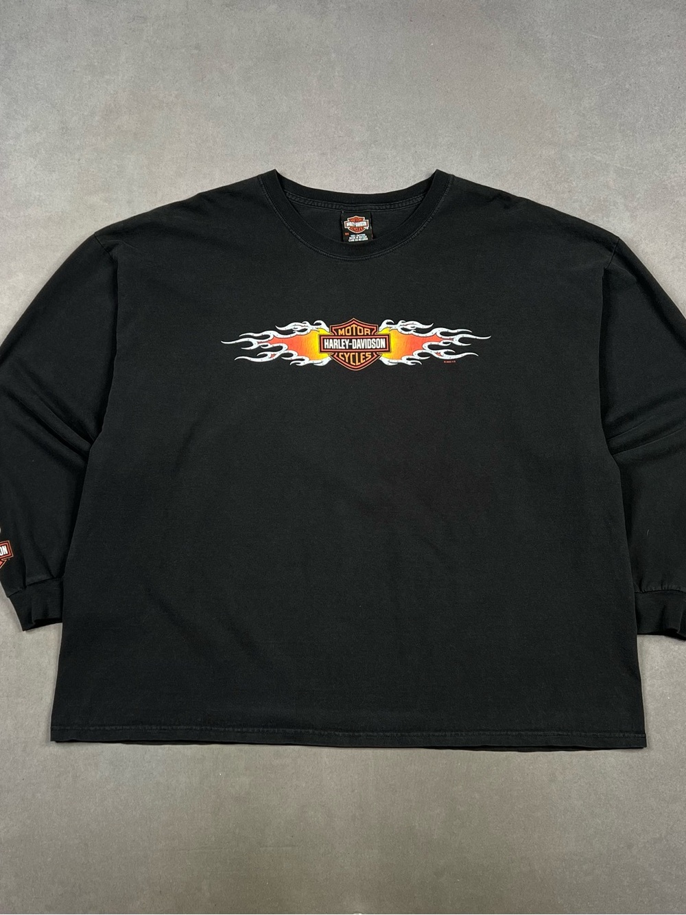 Harley-Davidson Black Long Sleeve Tee with Orange Flame Logo Vintage